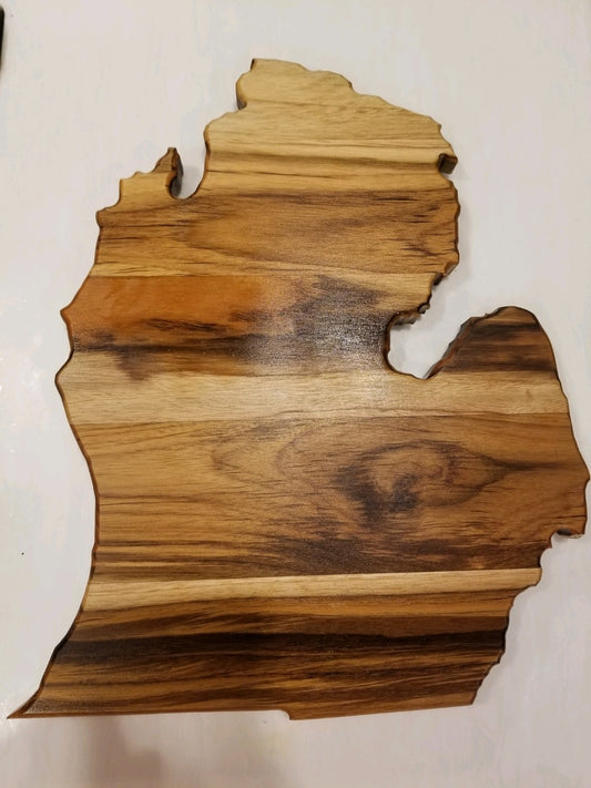 Michigan Shaped Cutting Board Teak/Wall Hanging
